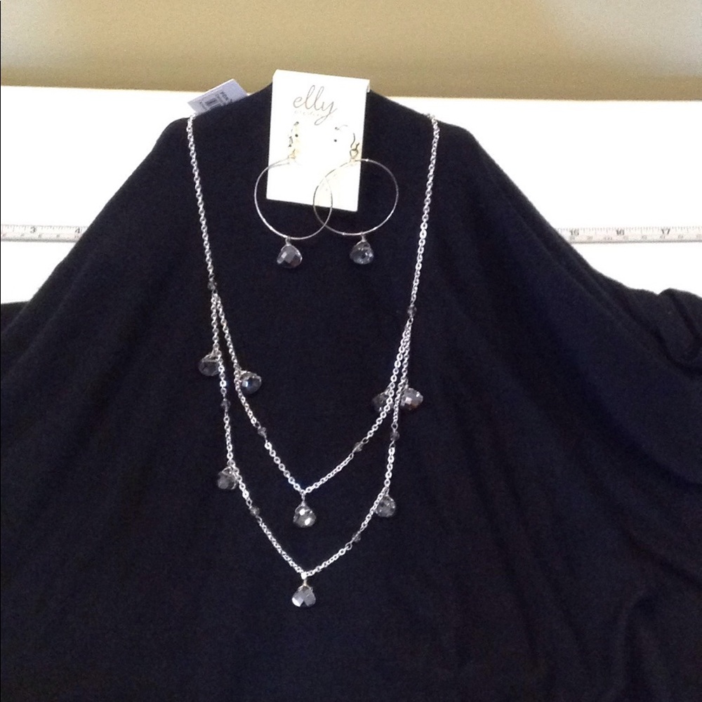 Dbl.Stack Necklace,smoky crystal and earrings